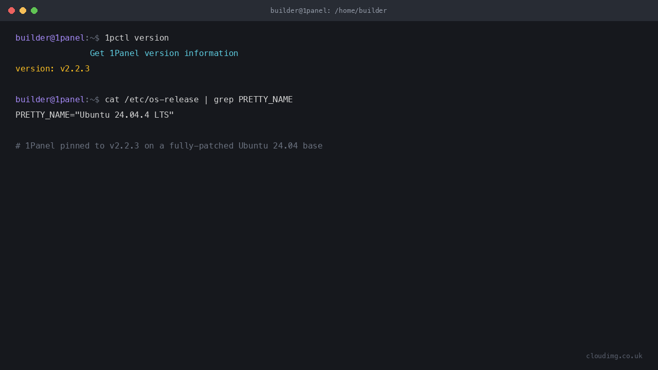 1pctl version reporting 1Panel v2.2.3 on Ubuntu 24.04
