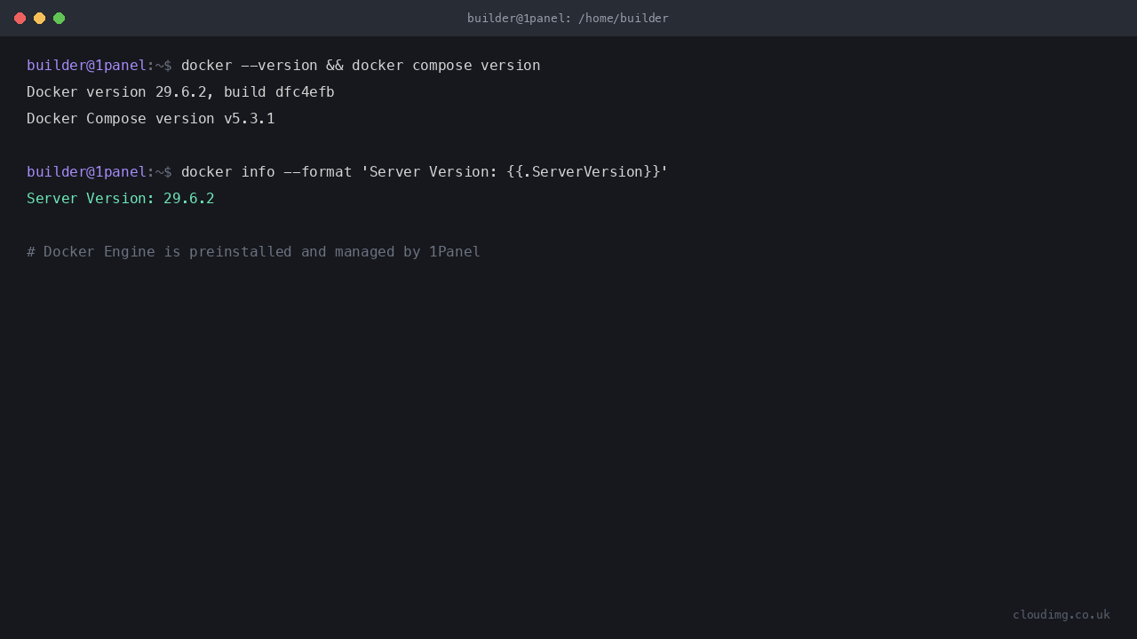 Docker Engine and Docker Compose versions preinstalled with 1Panel
