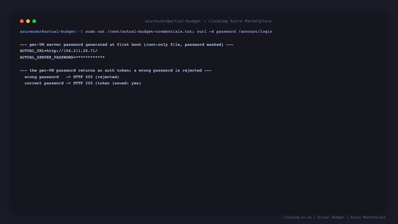 Per-VM server password, root-only and masked, with the sign-in round-trip