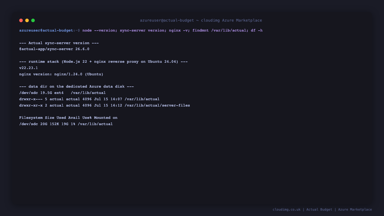 Version, runtime stack and the application data disk