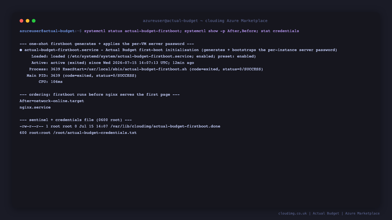 First-boot service and credential file permissions