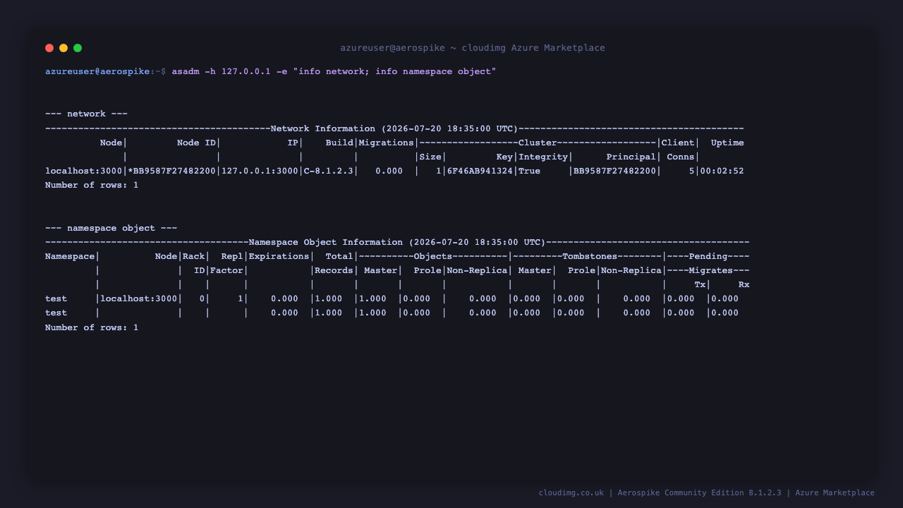 Aerospike node and namespace info via asadm