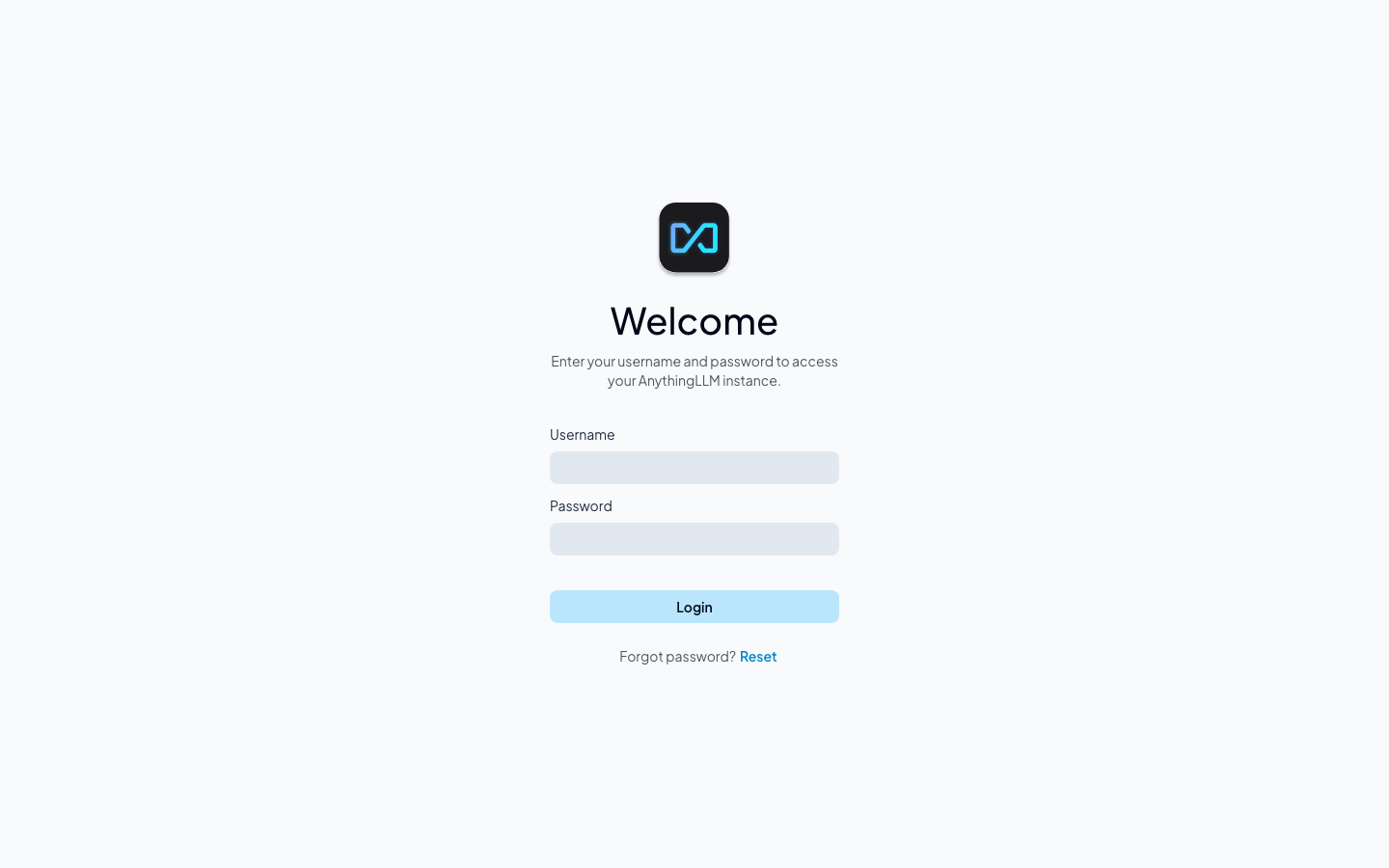 The AnythingLLM sign-in page with username and password fields