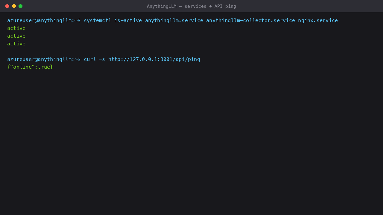 Services active and API ping