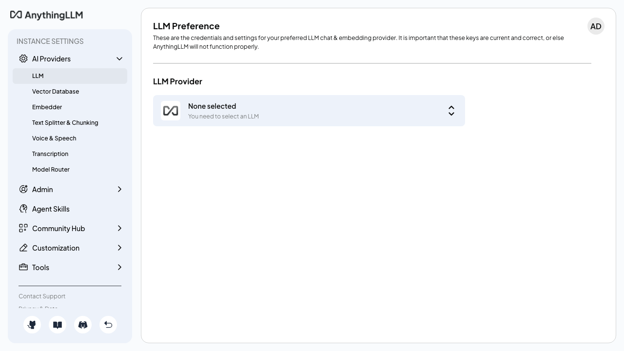LLM provider settings