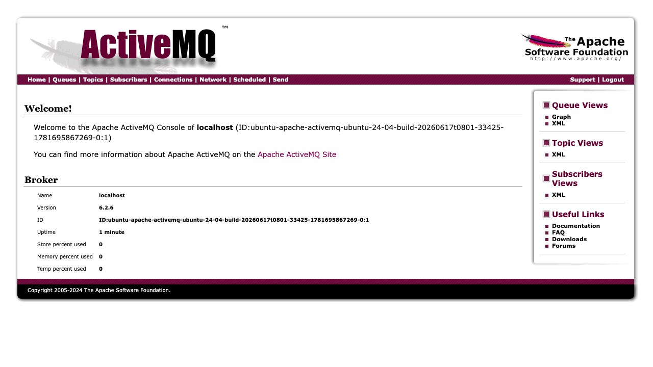 ActiveMQ web console after sign-in