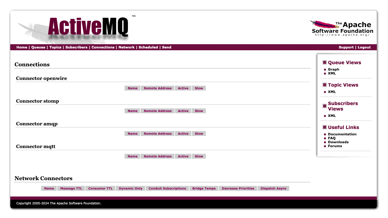 Broker connections detail in the ActiveMQ web console