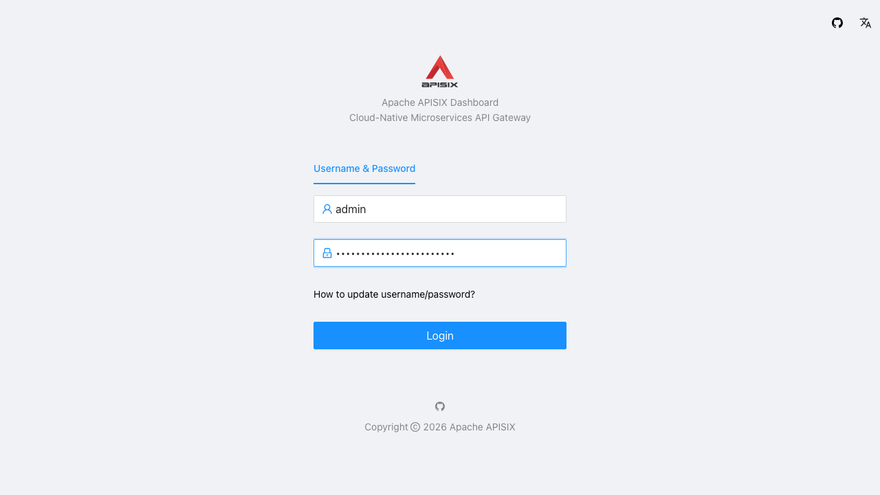 APISIX Dashboard login screen