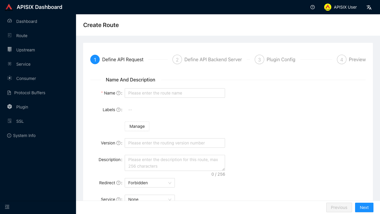 Creating a route in the APISIX Dashboard