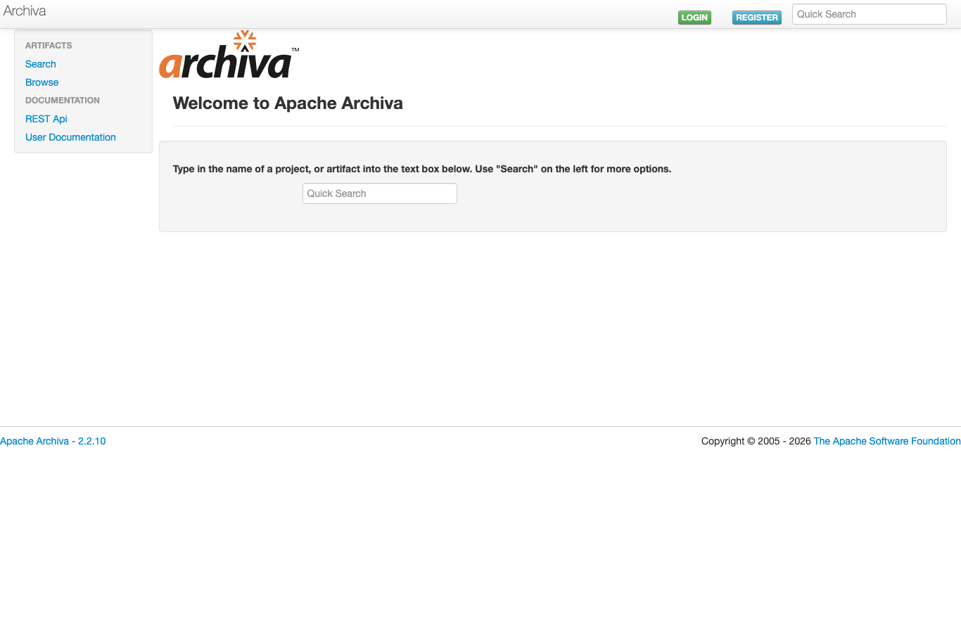 Apache Archiva welcome page