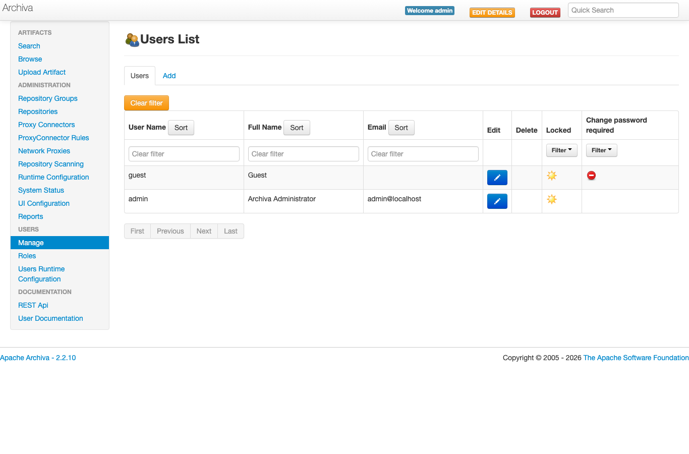 Apache Archiva user management