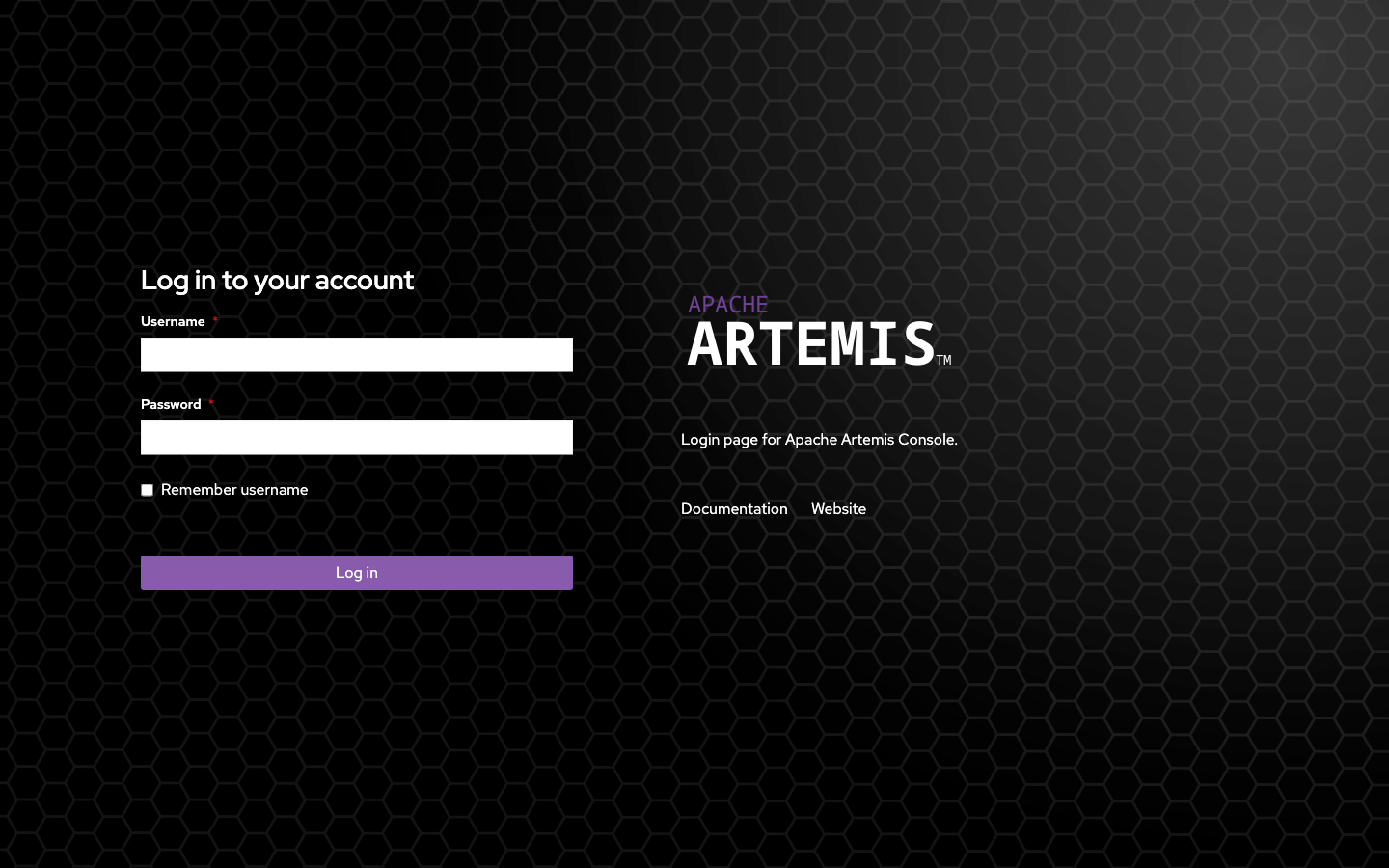 The Apache Artemis console login page
