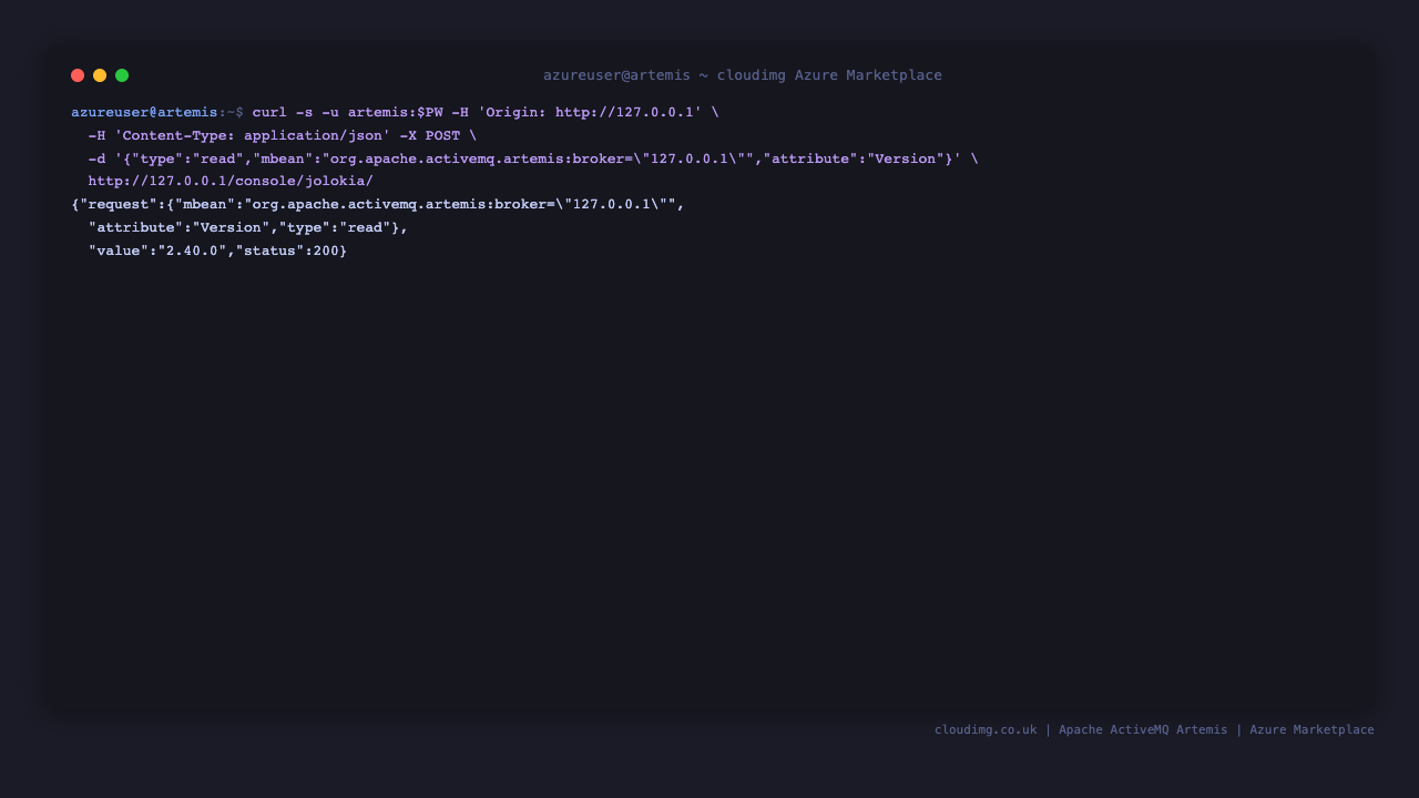 Broker version and Jolokia health