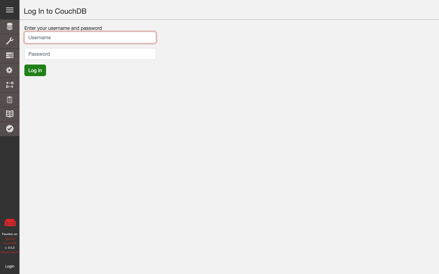 Apache CouchDB Fauxton sign-in page