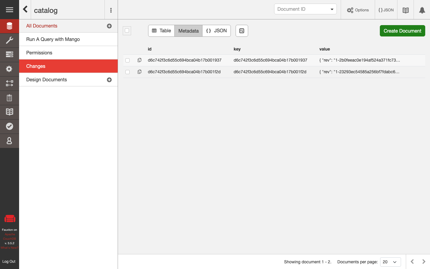 Apache CouchDB Fauxton document view