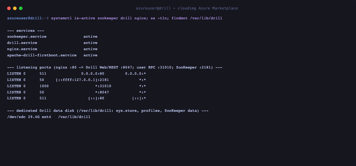 Drill services, listening ports and the dedicated data disk