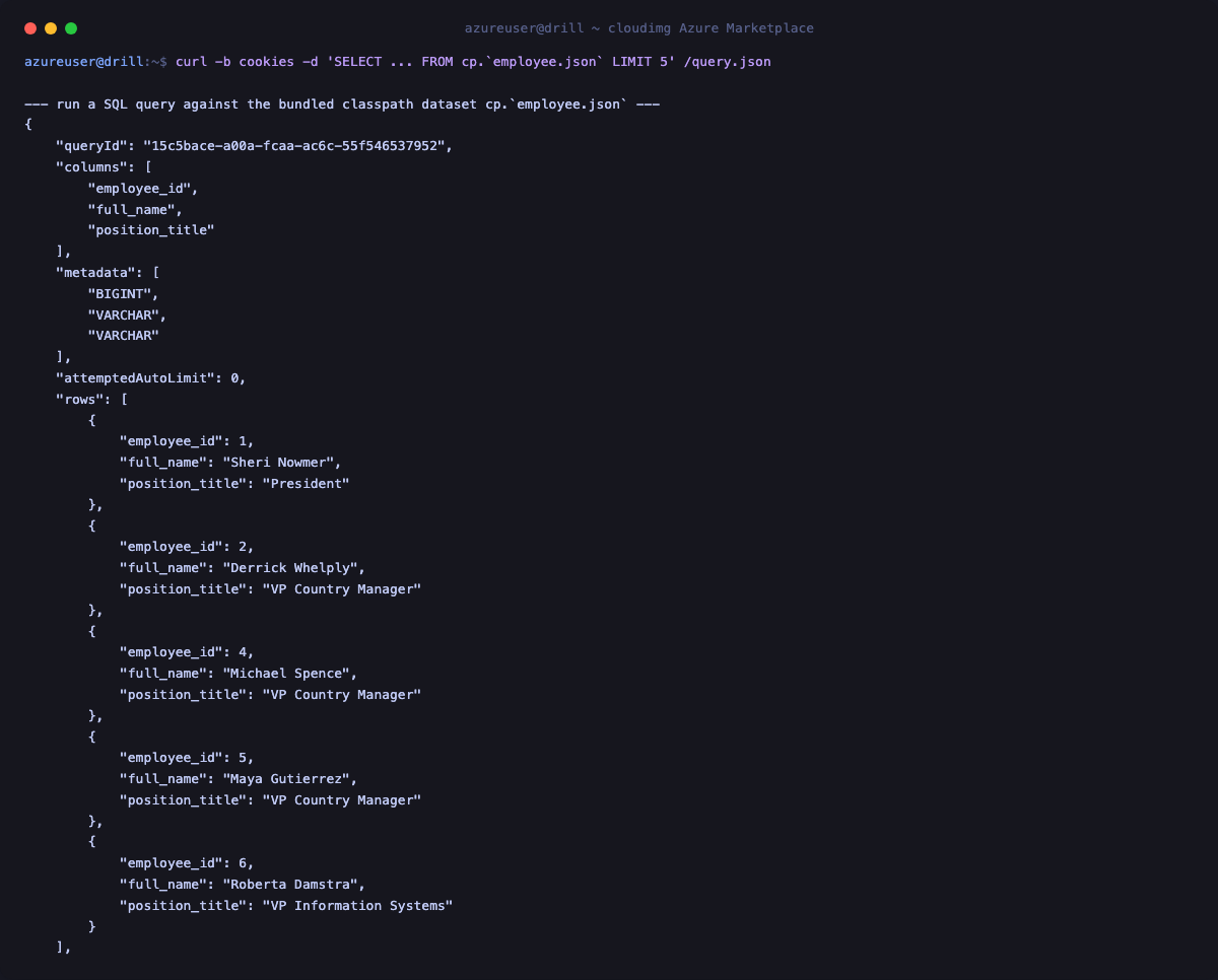 REST SQL query returning rows from cp.employee.json