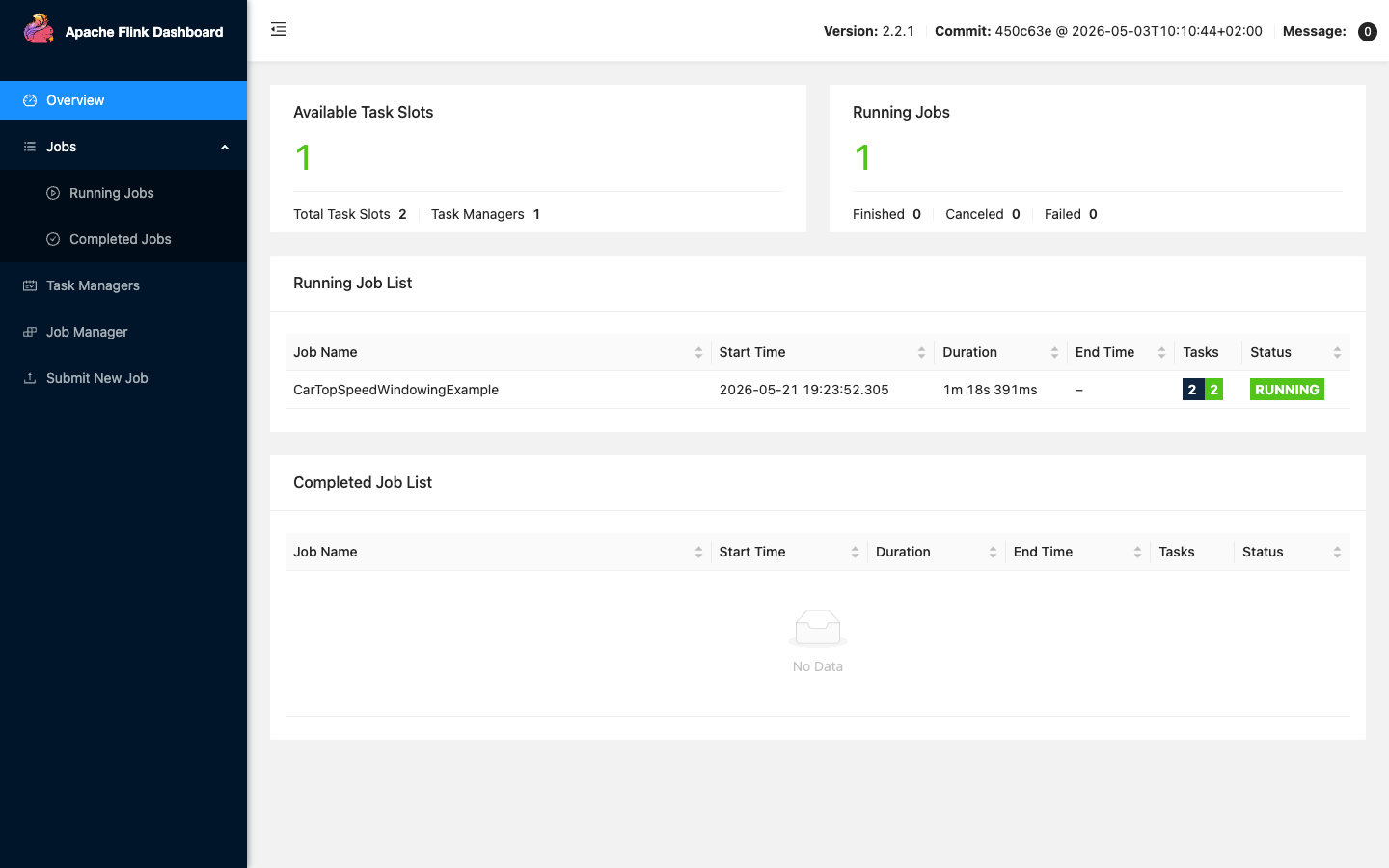 Apache Flink Web Dashboard cluster overview