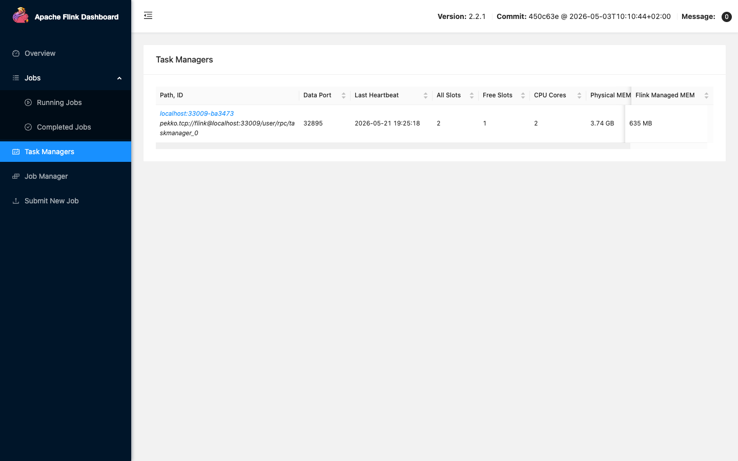 Apache Flink Web Dashboard Task Managers page