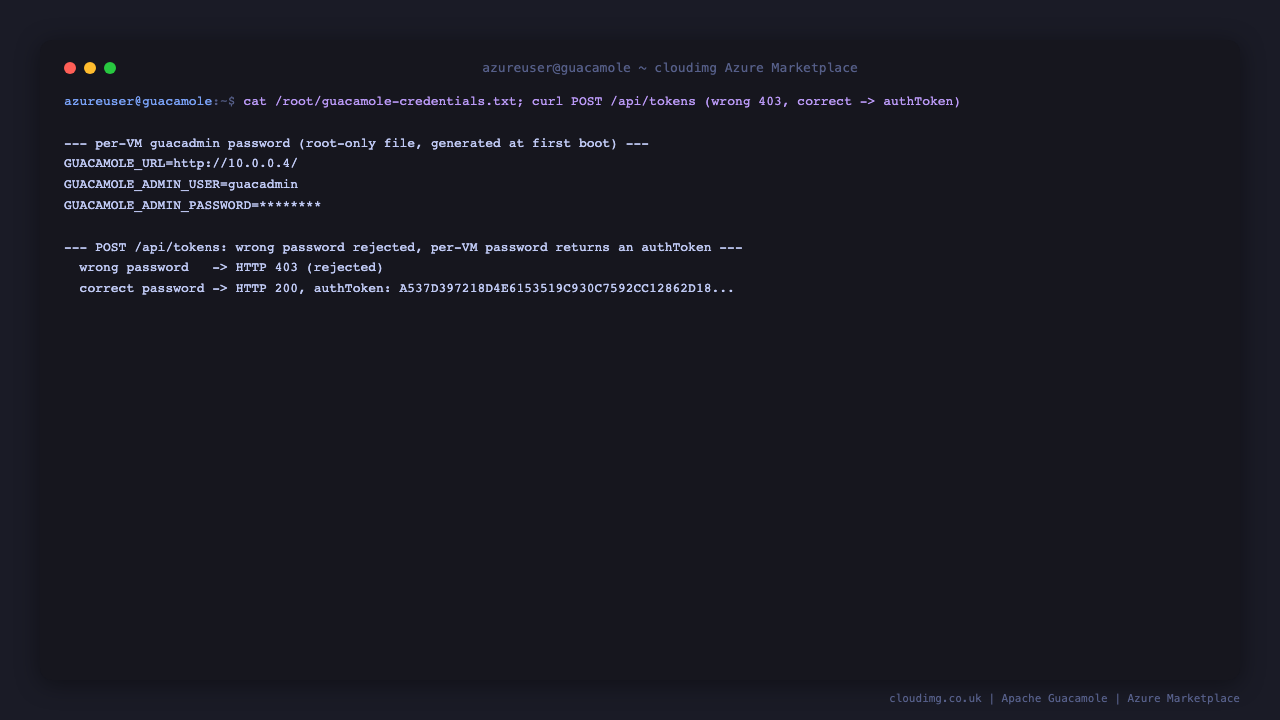 Per-VM admin password and API token round-trip