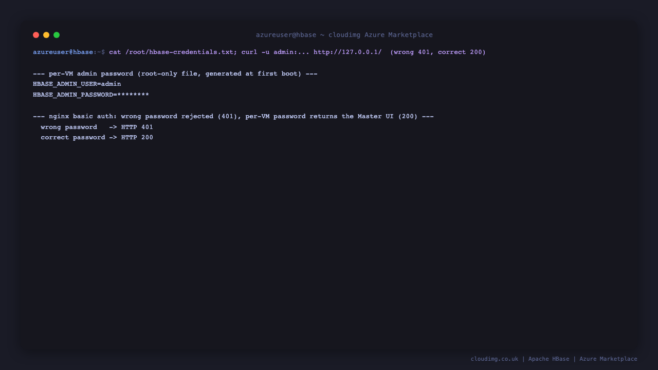 Per-VM admin password and Master UI auth round-trip