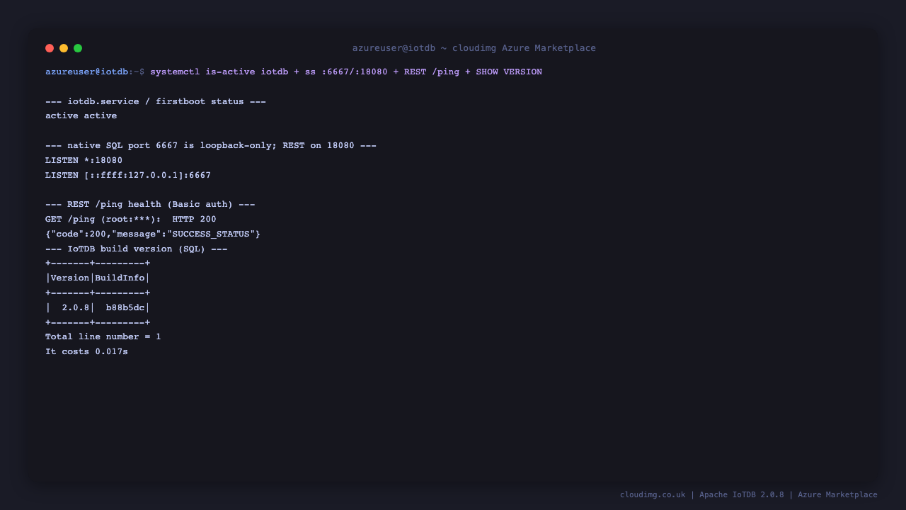 Apache IoTDB version and service status