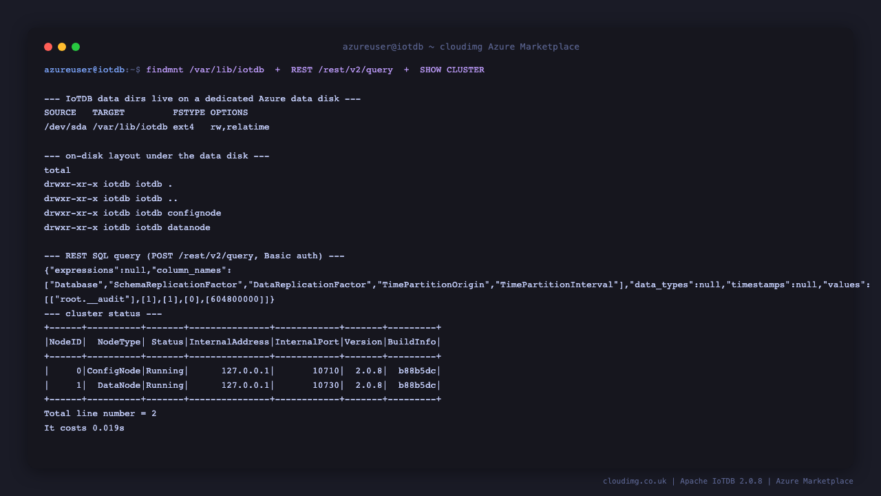 Apache IoTDB REST API and data disk persistence