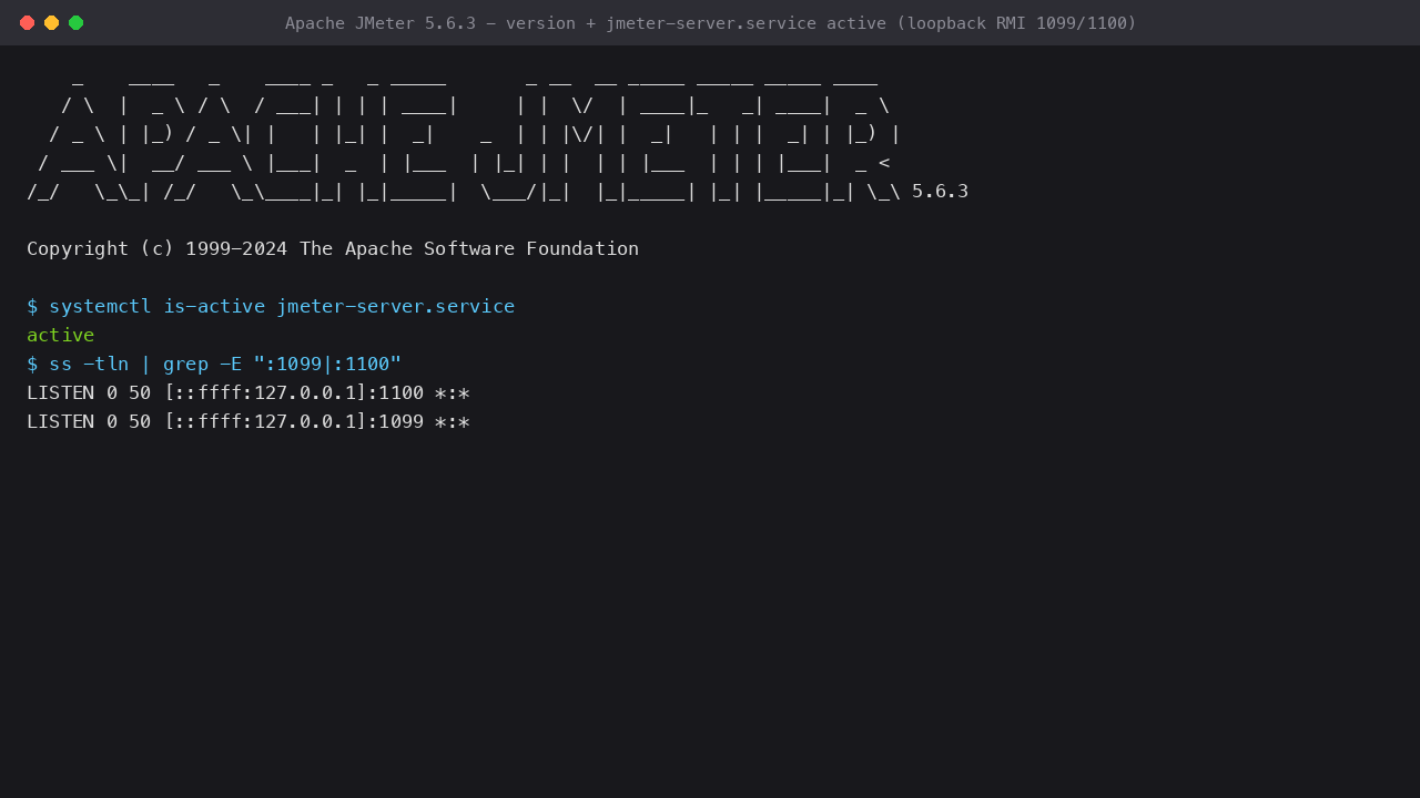 Apache JMeter version and jmeter-server service status