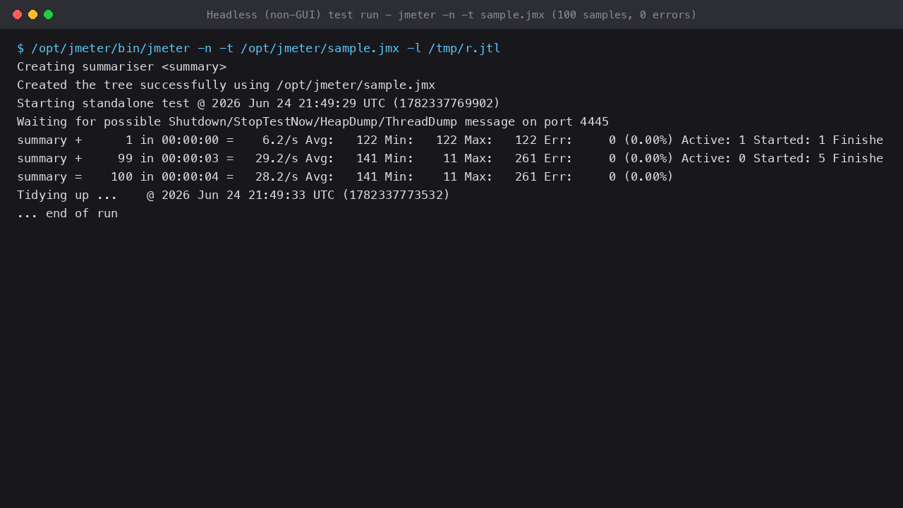 Apache JMeter headless test run with summary output