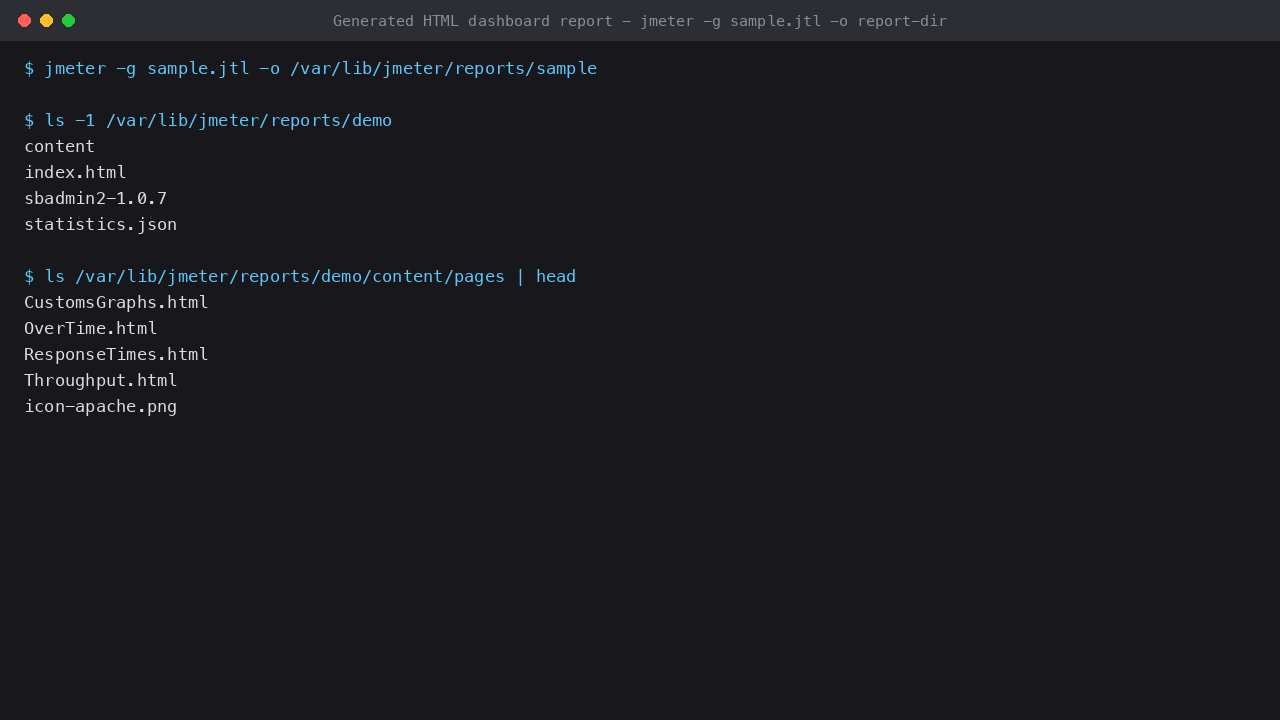 Apache JMeter generated HTML dashboard report directory