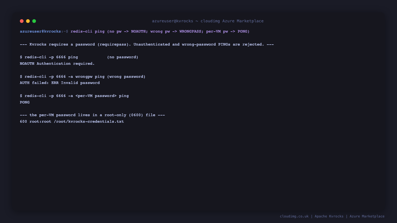 Apache Kvrocks authentication good vs bad password