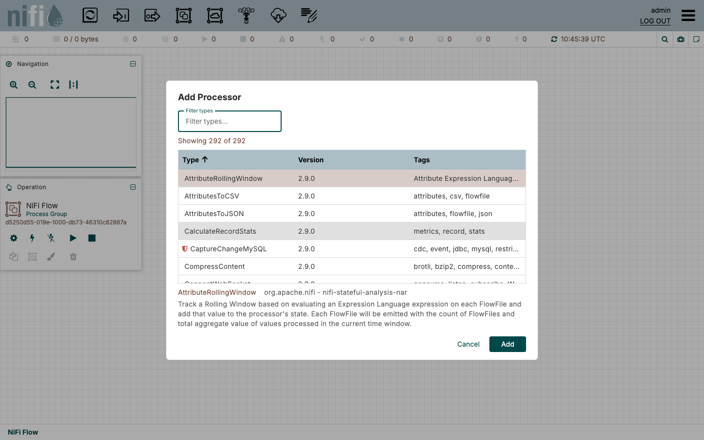 Add processor dialog