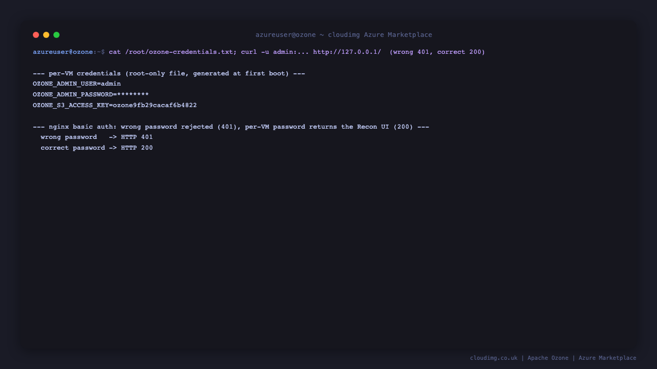 Per-VM admin password and Recon UI auth round-trip