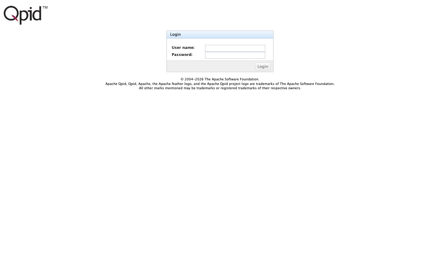 The Broker-J console login page