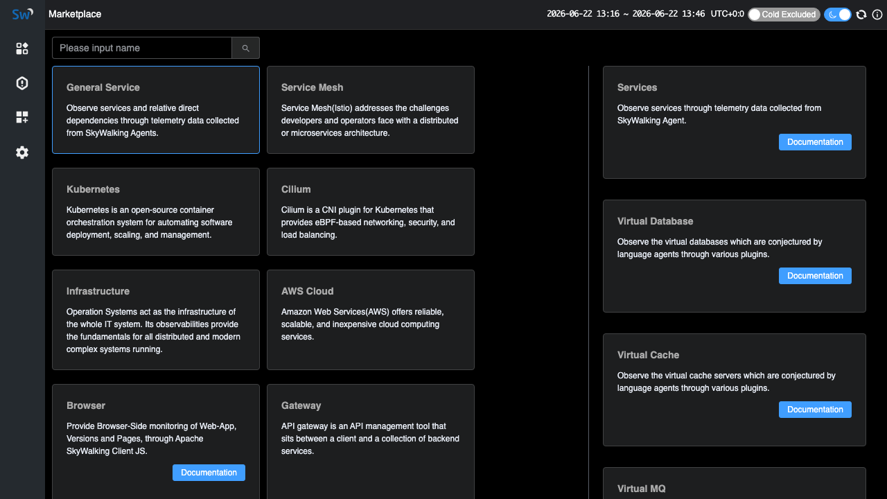 Apache SkyWalking Marketplace of observability modules