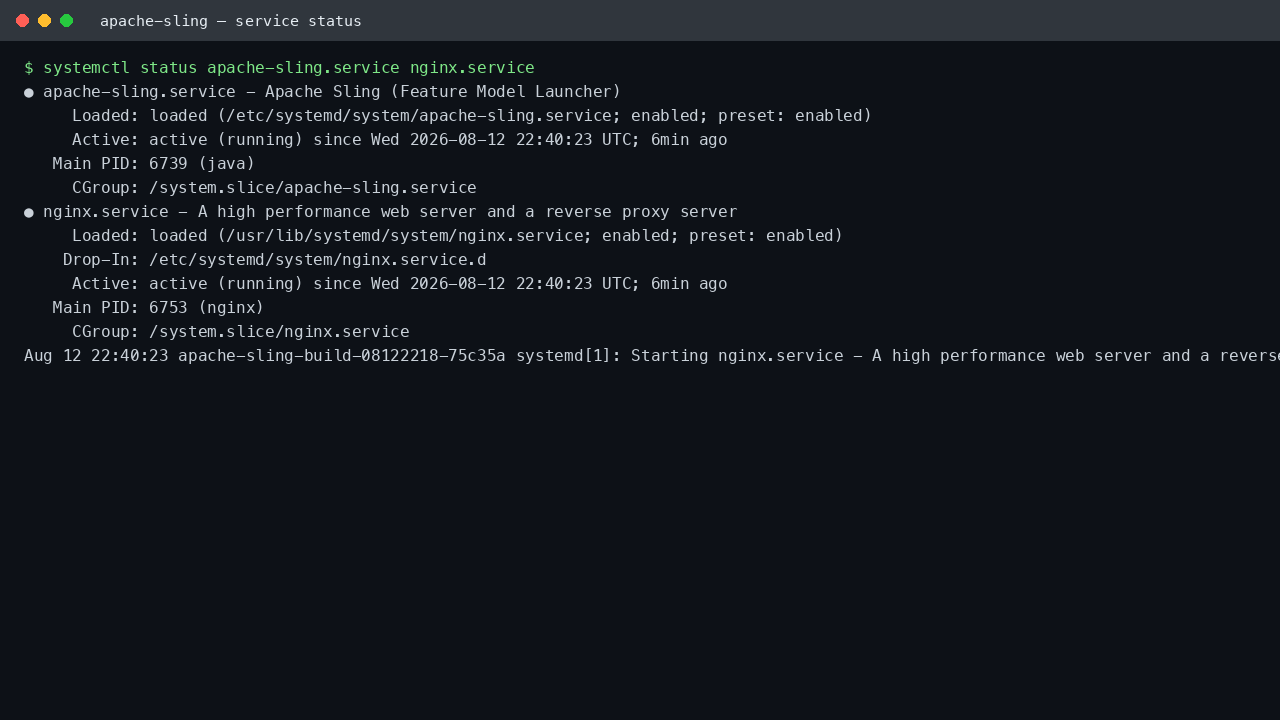 apache-sling.service and nginx.service both active and enabled