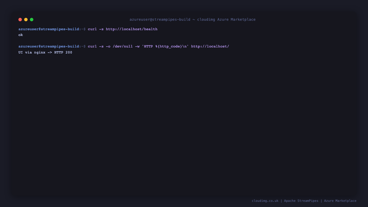 Apache StreamPipes static health endpoint and the UI reachability check