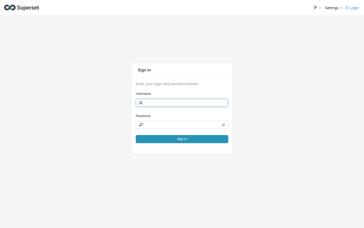 Apache Superset sign in page
