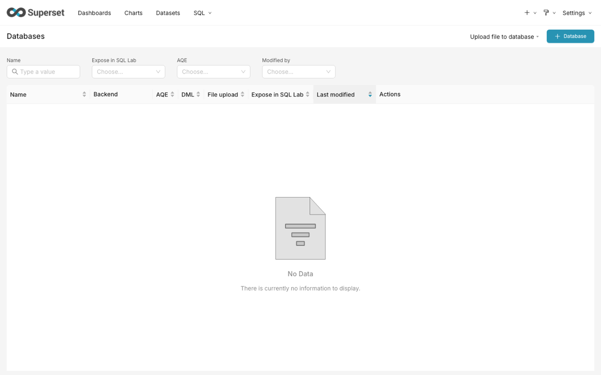 Apache Superset Database Connections page