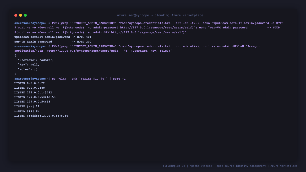 Apache Syncope authentication proof and listening sockets