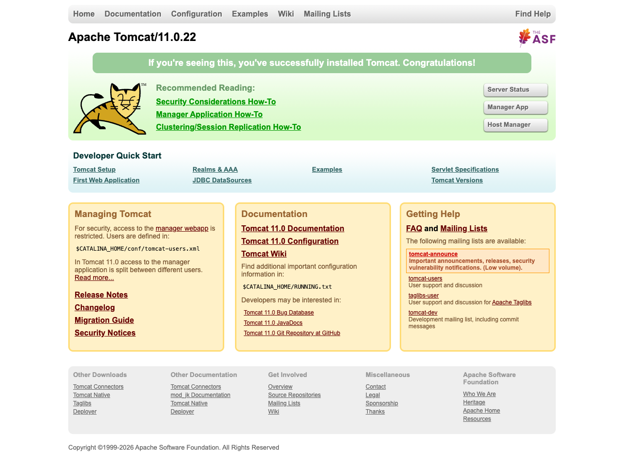 Apache Tomcat landing page