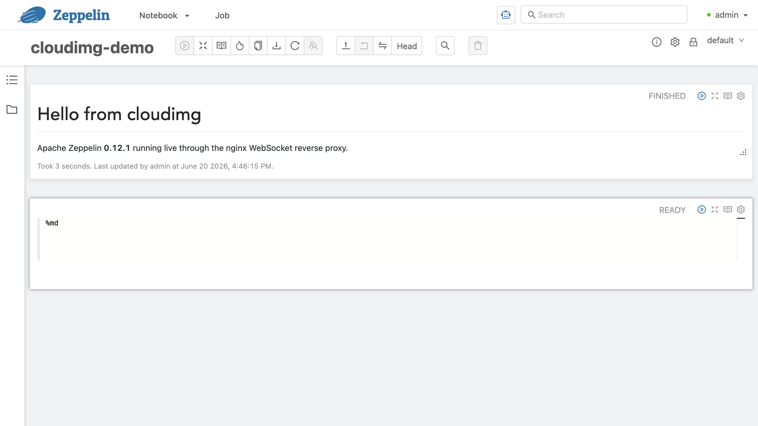 An Apache Zeppelin notebook with a paragraph run live, showing rendered output