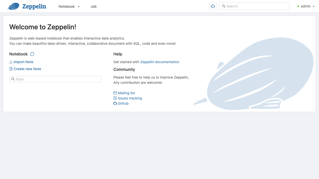 Zeppelin home page after sign-in