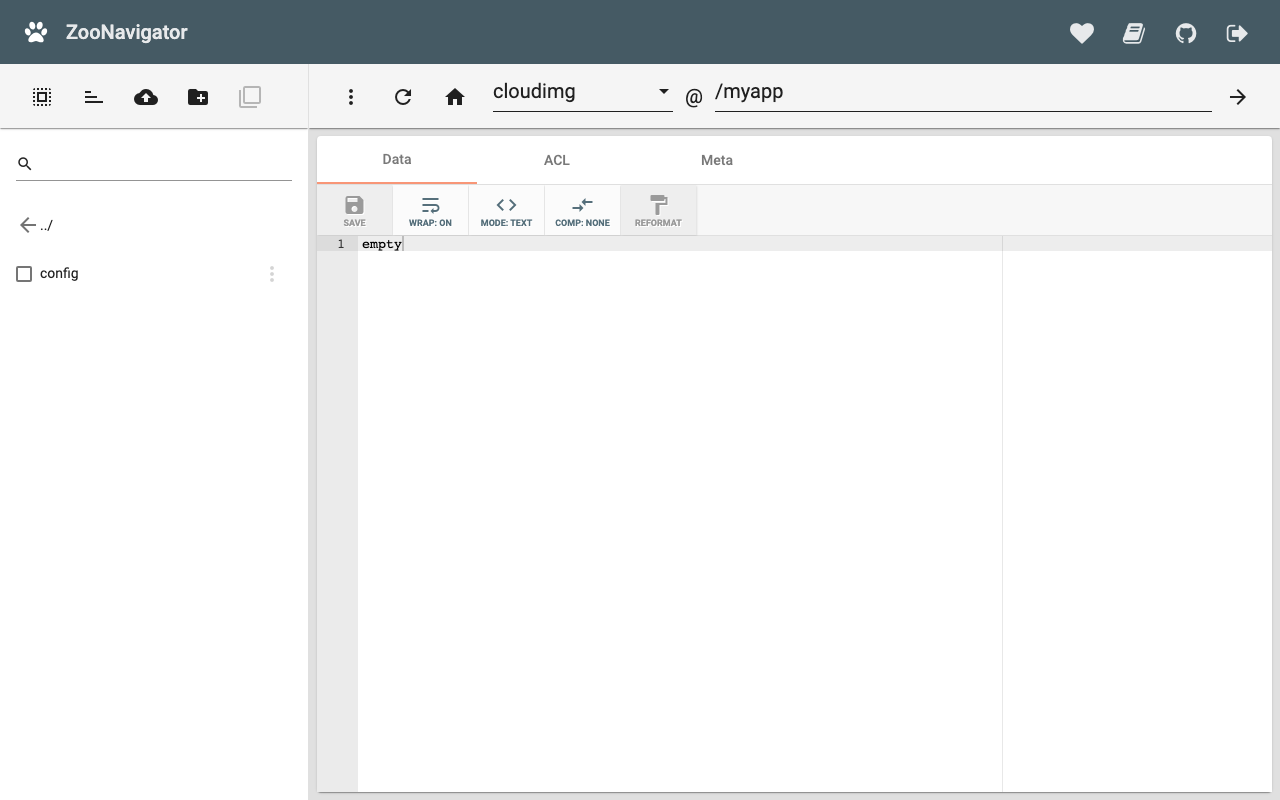 ZooNavigator Create node modal — /myapp persistent znode being created