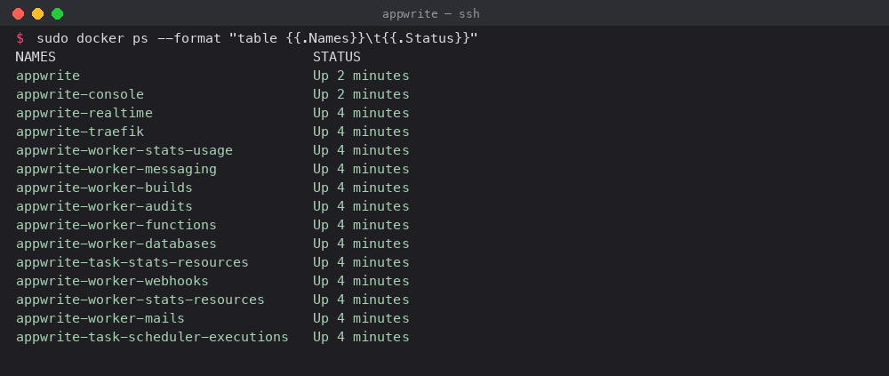Appwrite Docker Compose containers running and healthy
