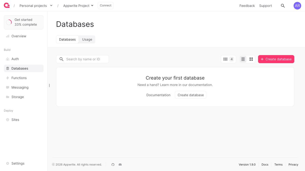The Appwrite Console database view