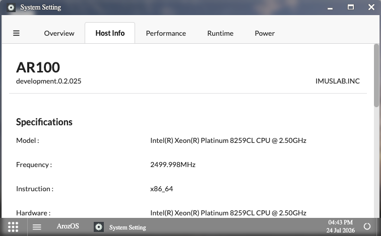 ArozOS System Settings host information