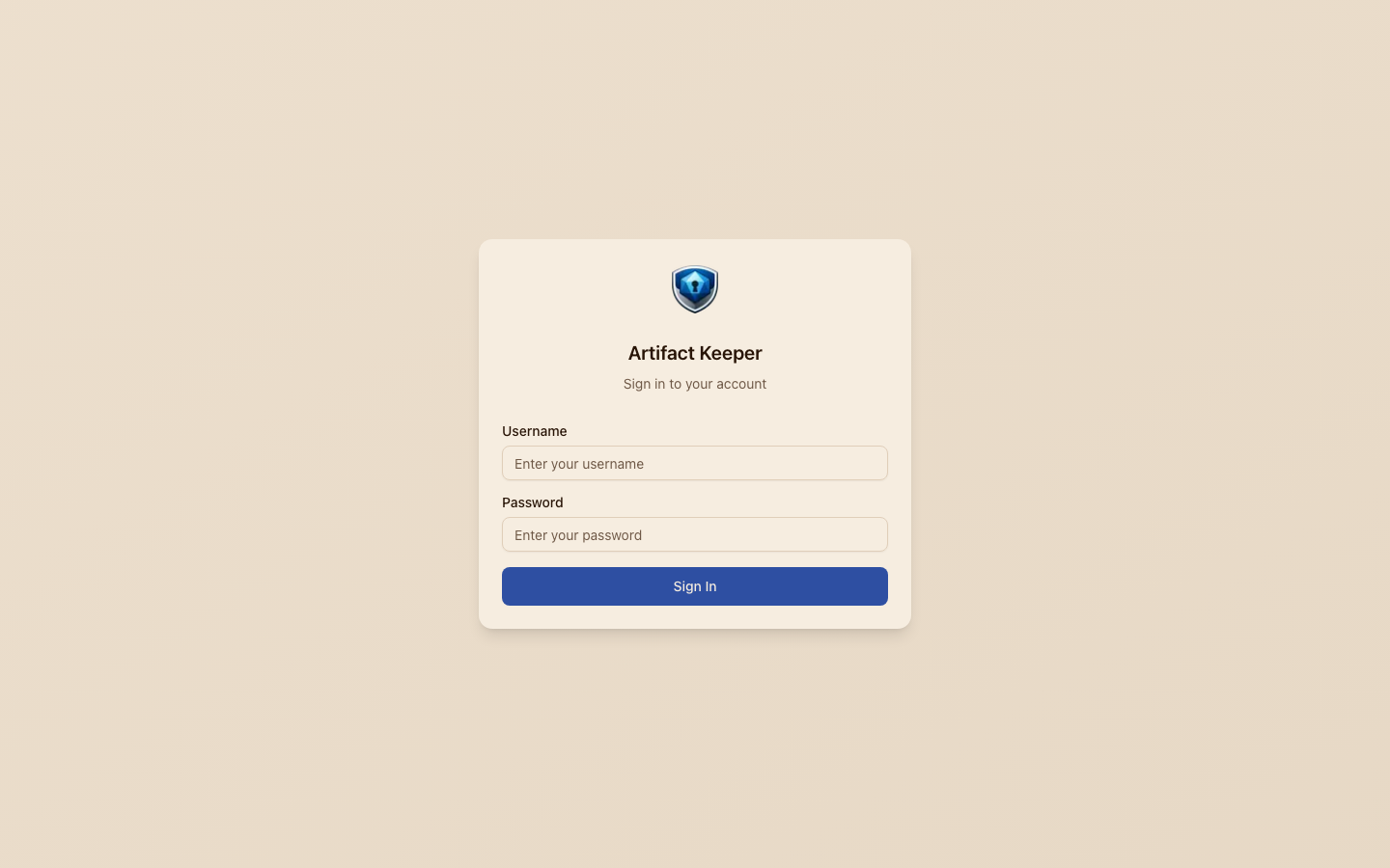 The Artifact Keeper sign-in page, served over TLS on this VM's own address