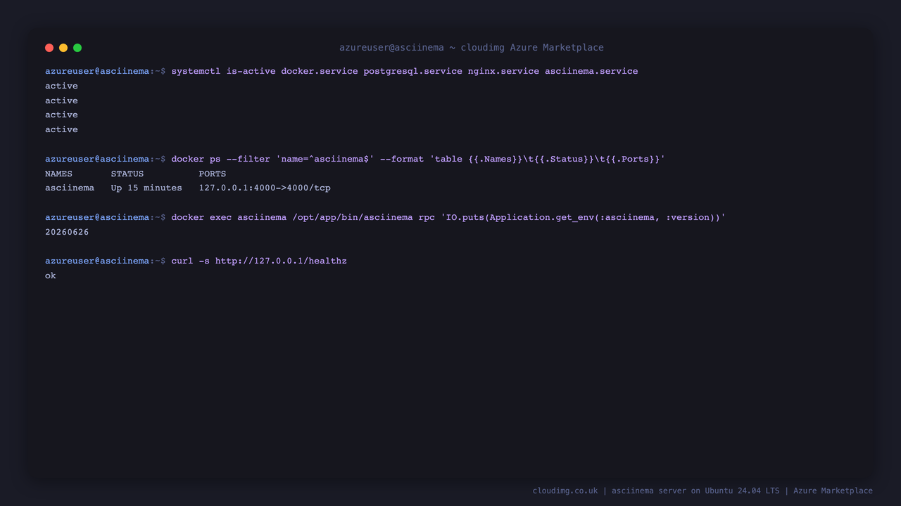 Services, container and version on a freshly launched VM