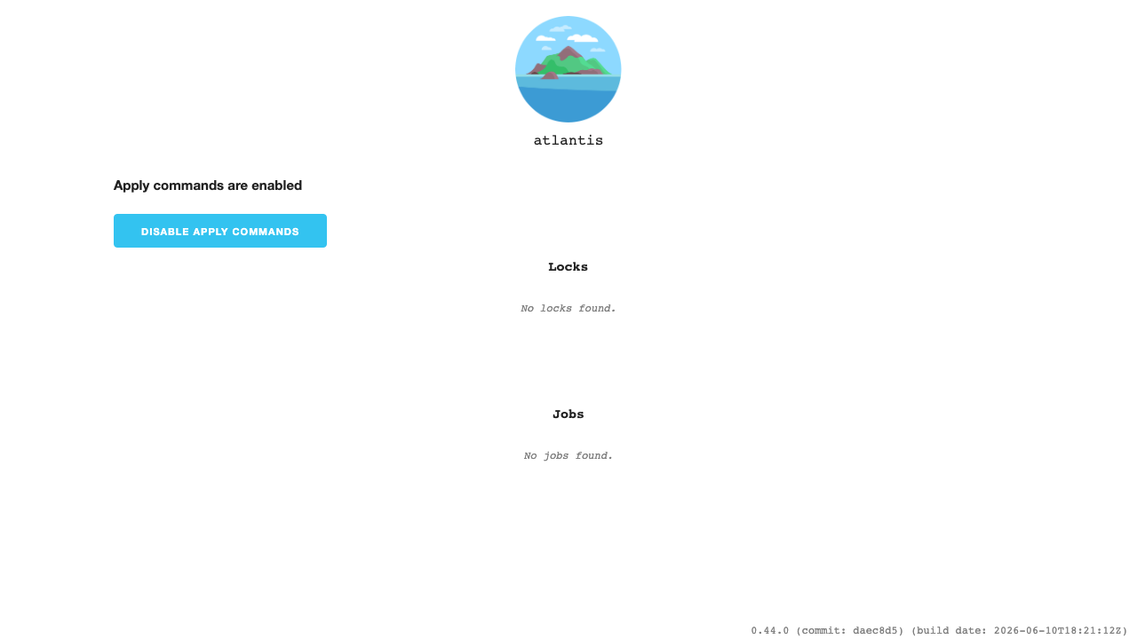 Atlantis web UI showing the locks and jobs dashboard
